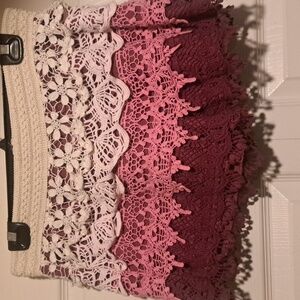 Stella Tweed Crochet Layered Mini Skirt in Cream Lavender Pink & Purple Shorts